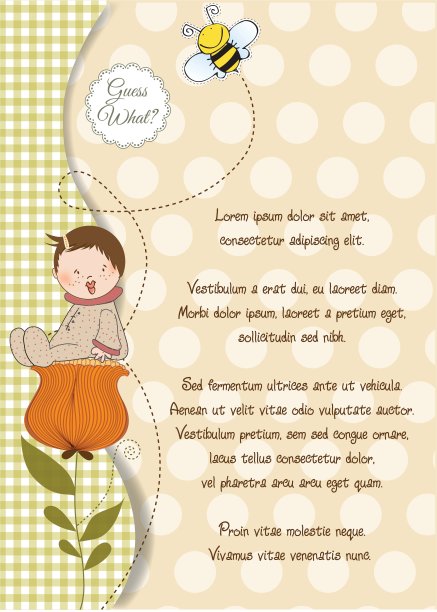 贺卡上有一个婴儿坐在花上图片下载