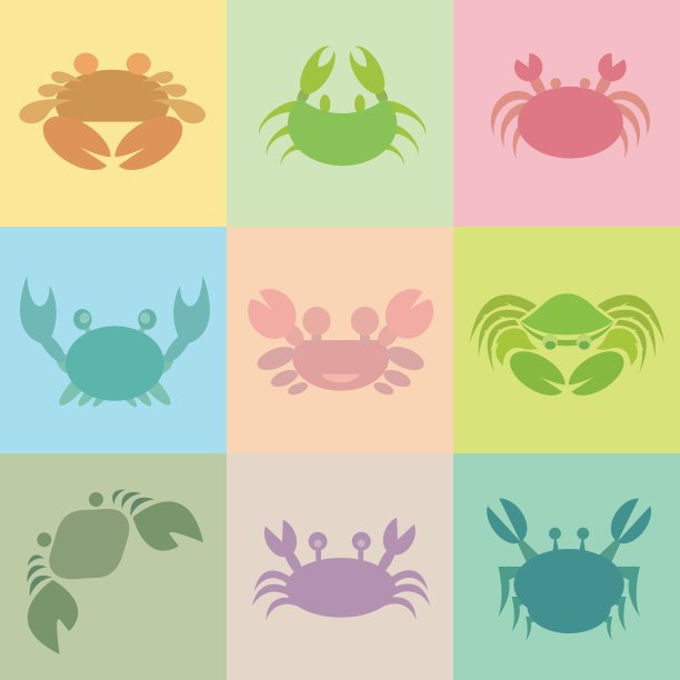 一组矢量螃蟹图标图片下载
