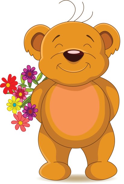 带着花的可爱的棕熊图片下载