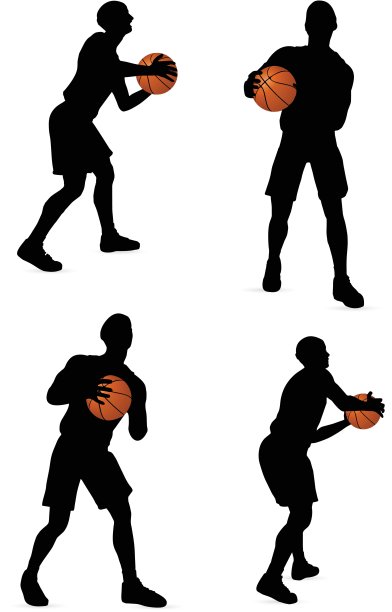 矢量篮球运动员剪影收集在传球位置图片下载