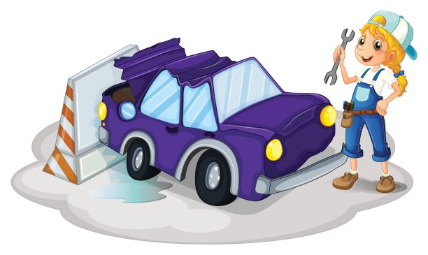 一个修紫色汽车的女人图片下载