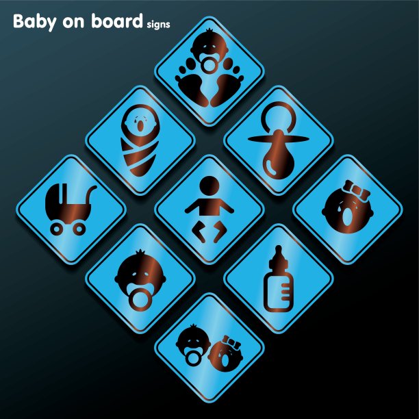 向量平坦婴儿在船上标志设置图片下载