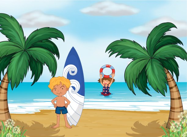 孩子们在海滩上享受夏天图片下载