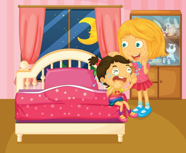 房间里一个小女孩在她姐姐旁边哭图片下载