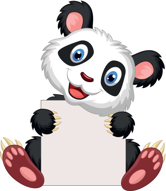可爱的熊猫卡通拿着空白标志图片下载