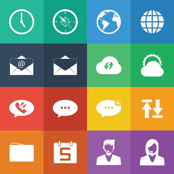 平面颜色风格的手机图标网络图标向量集。图片下载