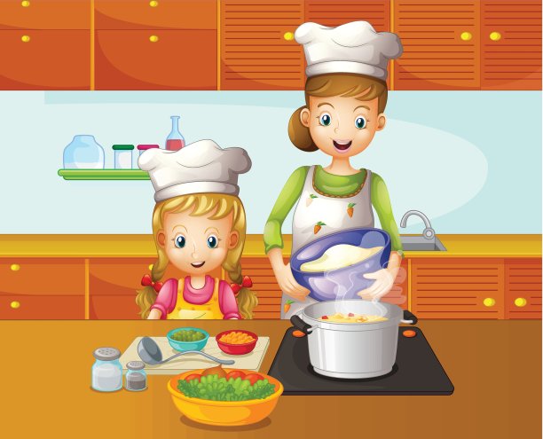 母亲和女儿在做饭图片下载