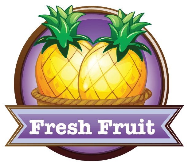 有菠萝的新鲜水果标签图片下载