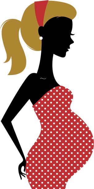 复古孕妇在斑点连衣裙孤立在白色图片下载