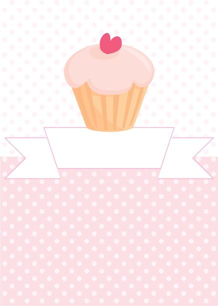 餐厅矢量菜单，婚礼卡，名单或婴儿送礼邀请与甜蜜的复古纸杯蛋糕在粉红色和白色圆点的背景图片下载