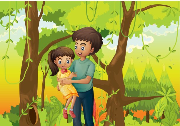 森林里，父亲抱着女儿图片下载