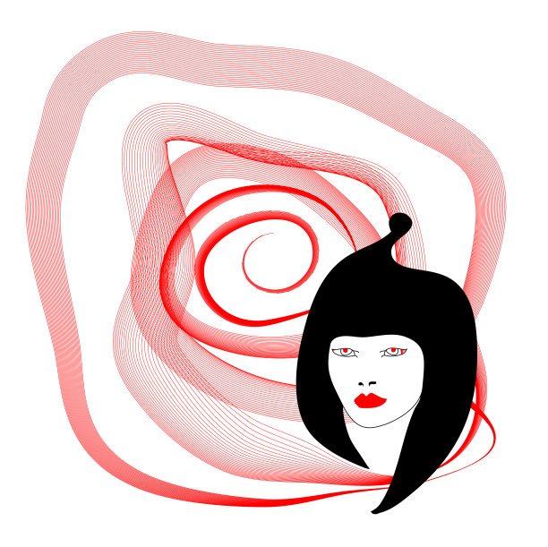 剪影女人与螺旋在白色的背景图片下载