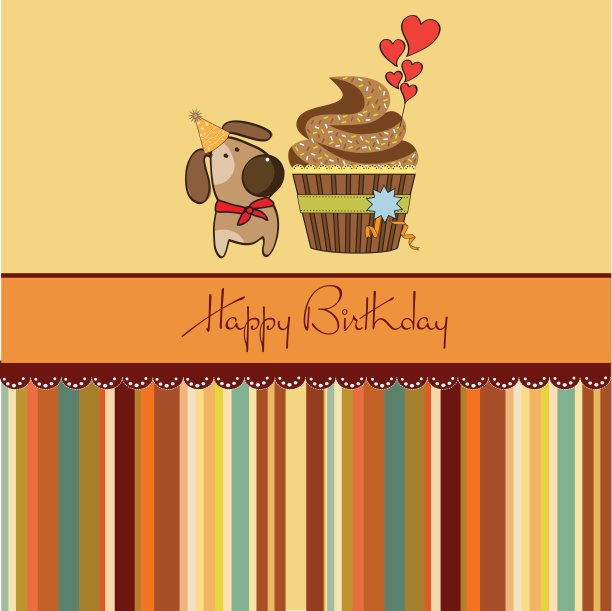 有纸杯蛋糕和小狗的生日贺卡图片下载