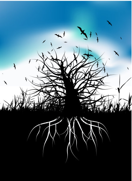 有根的树剪影图片下载