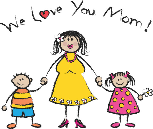 我们爱你妈妈浅肤色家庭问候(向量)图片下载