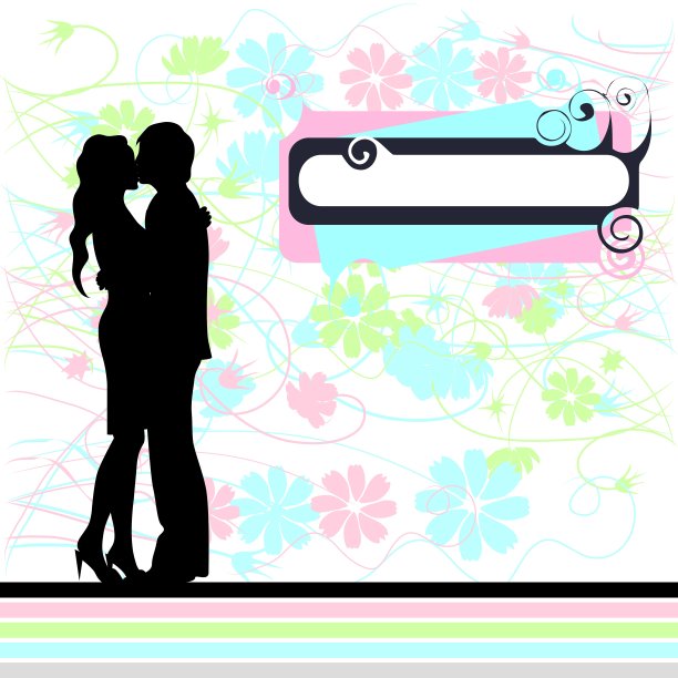 情侣，黑色剪影，情人节卡片，复古风格图片下载