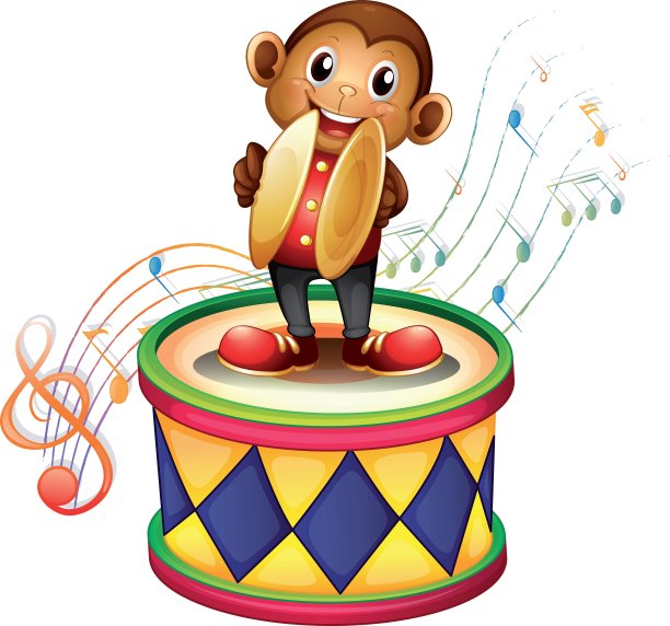 一只猴子在鼓上敲钹图片下载