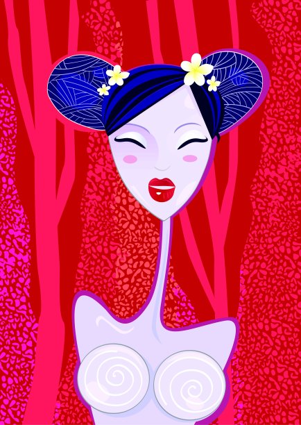 亚洲女人-艺妓在红色的夏季背景图片下载