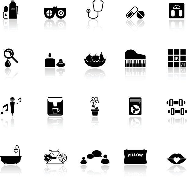 健康图标与反射在白色的背景图片下载