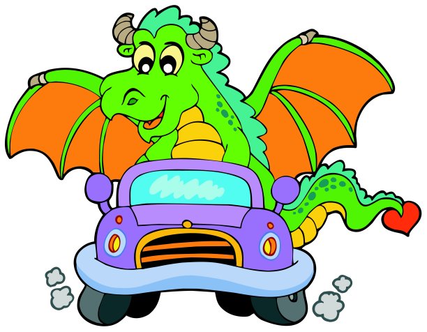 卡通龙驾驶汽车图片下载