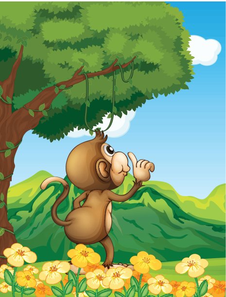 一只猴子在森林里游荡图片下载