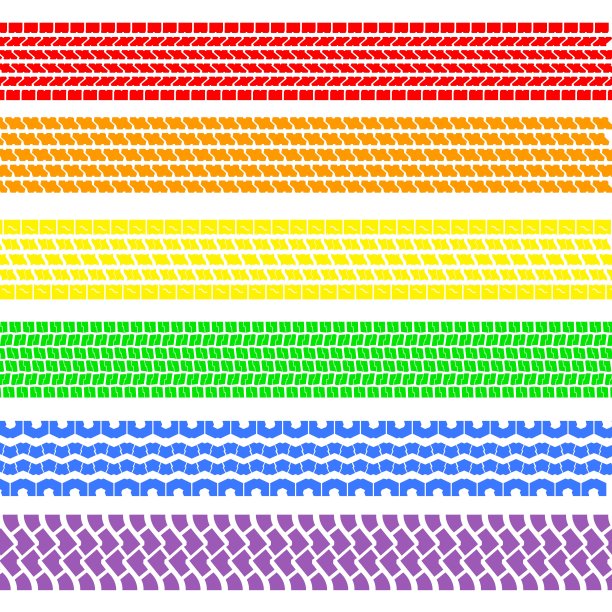 一组详细的轮胎印，彩虹，矢量插图图片下载