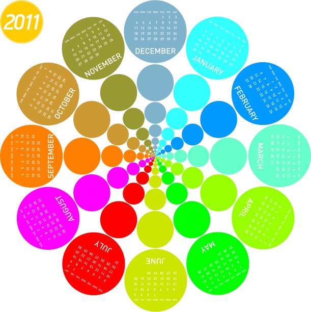 彩色圆形日历2011图片下载