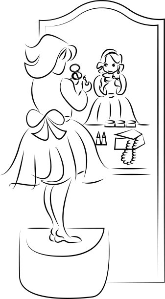 小女孩对着镜子，试着她妈妈的妆图片下载