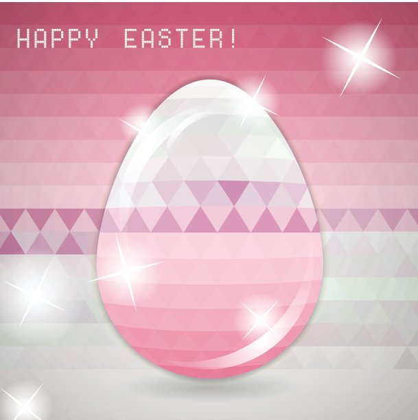 复活节彩蛋粉色水晶三角贺卡图片下载