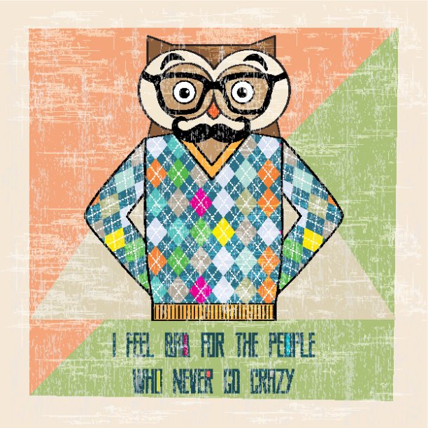 酷酷的猫头鹰潮人，手绘插图图片下载