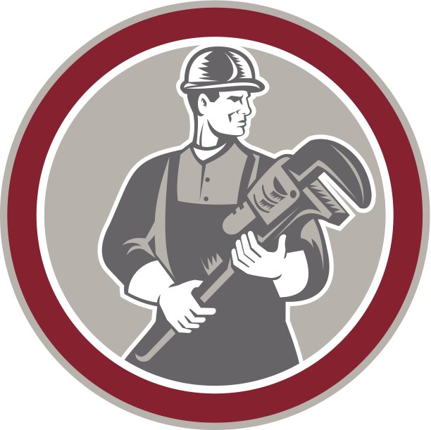 管道工持有巨大的扳手木刻圈图片下载