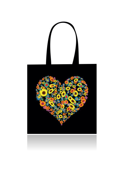 购物袋设计，花卉心形图片下载