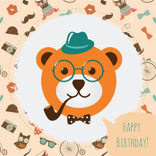 潮熊头卡矢量插图图片下载