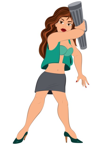 卡通女孩拿着灰色管在绿色胸罩图片下载