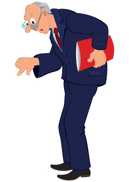 卡通老人穿着蓝色夹克和领带向下看图片下载