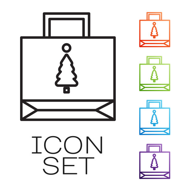 黑色线圣诞纸购物袋图标图片下载