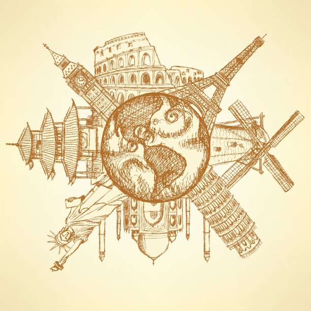 描绘地球上著名的建筑图片下载