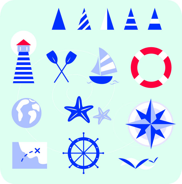 蓝色的航海和水手的图标图片下载