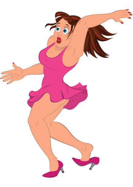 穿着粉色裙子的卡通女人摔倒了图片下载