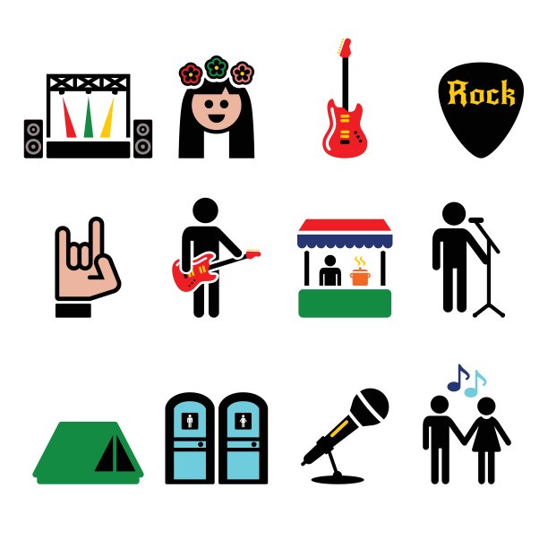 音乐节，现场音乐会矢量图标设置图片下载