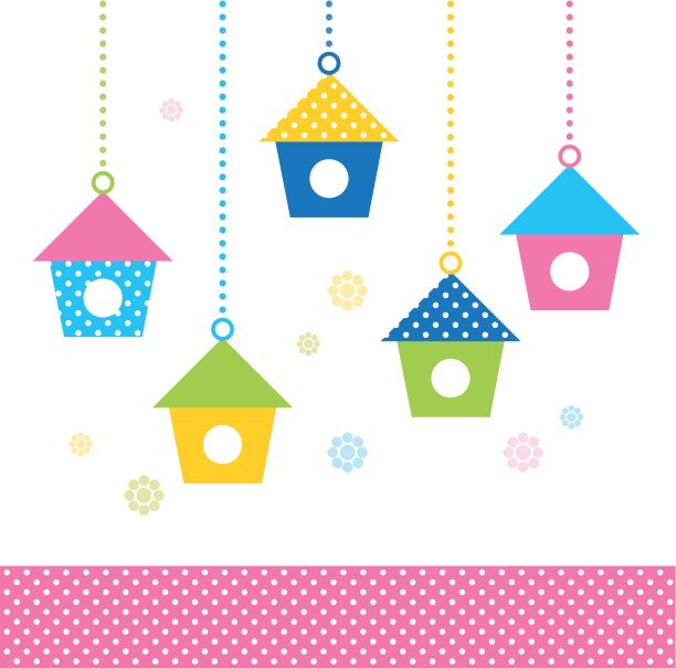 可爱的春天色彩斑斓的鸟屋(向量)图片下载