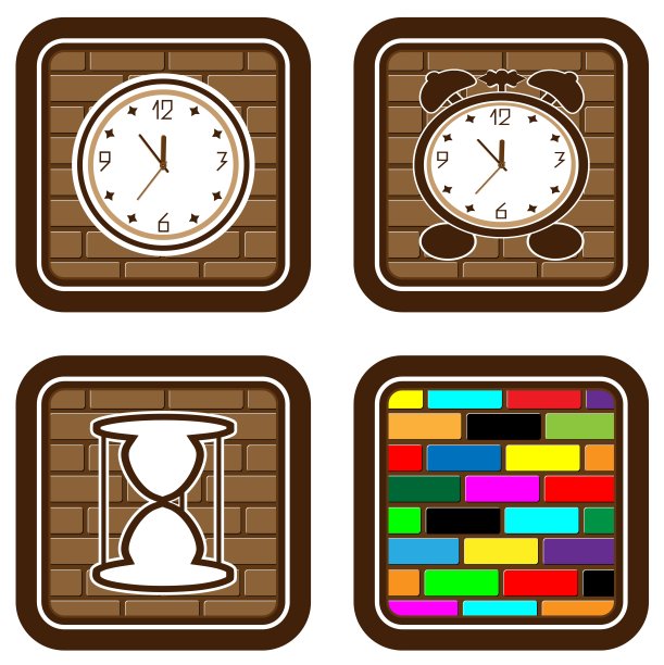 带有时间图标的砖块网页按钮图片下载