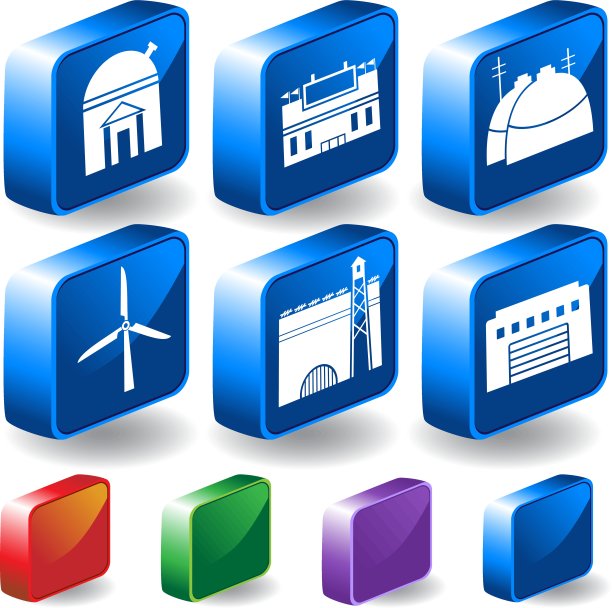 一套3D建筑图标图片下载