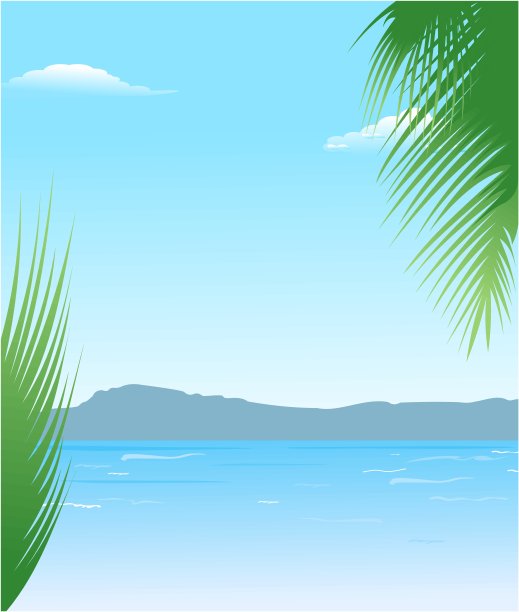夏日背景与海滩和山脉图片下载