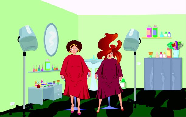 美容院的顾客穿着长袍等着美发师图片下载