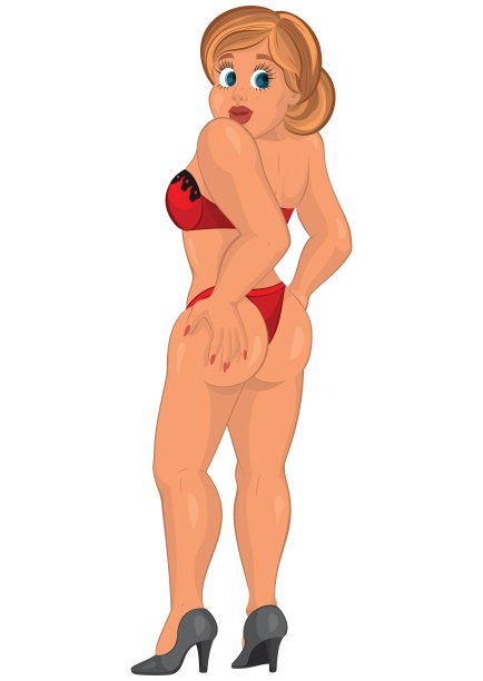 卡通年轻性感的女人在红色内衣的背影图片下载
