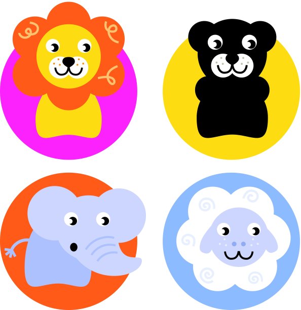 动物按钮隔离设置为白色图片下载