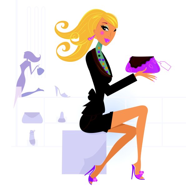 美丽快乐的金发女人购物袋在商场图片下载