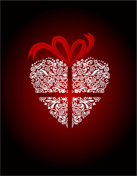 红色贺卡与装饰白色心图片下载