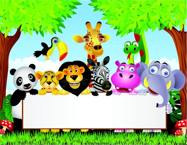 动物卡通和空白标志图片下载